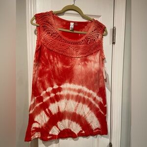 NWT Thomas & Olivia Crochet Tie Dye Split Hem Soft Breathable Tank Top Size L